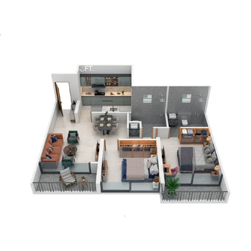 2 BHK Residence Floor Plan